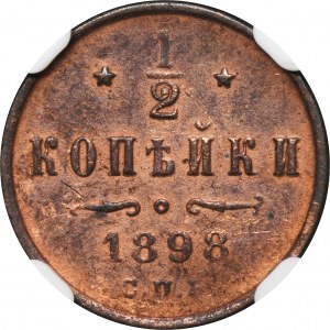 Russia, Nicolas II, 1/2 Kopeck Petersburg 1898 СПБ - NGC AU DETAILS