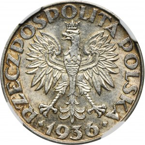 Żaglowiec, 2 złote 1936 - NGC AU50