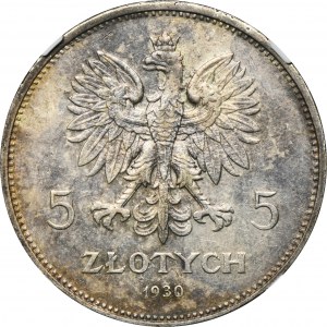 Sztandar, 5 złotych 1930 - NGC AU55