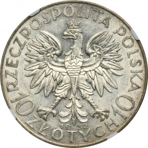 Głowa Kobiety, 10 złotych Warszawa 1932 - NGC AU58