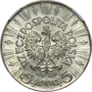 Piłsudski, 5 złotych 1936 - NGC AU58