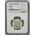 Head of a Woman, 5 gold Warsaw 1933 - NGC AU58