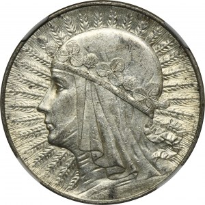 Head of a Woman, 5 gold Warsaw 1933 - NGC AU55