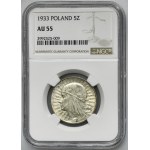 Head of a Woman, 5 gold Warsaw 1933 - NGC AU55