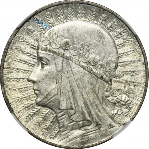Head of a Woman, 5 gold Warsaw 1933 - NGC AU58