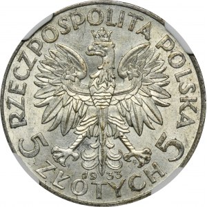 Kopf einer Frau, 5 Zloty Warschau 1933 - NGC AU58