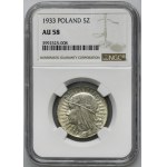 Head of a Woman, 5 gold Warsaw 1933 - NGC AU58