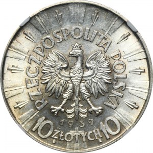 Piłsudski, 10 złotych 1939 - NGC UNC DETAILS