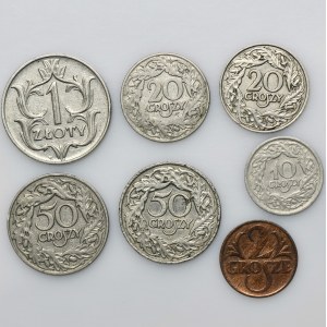 Set, Poland, 2-50 pennies and 1 zloty (7 pieces).