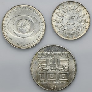 Set, Austria, Second Republic, 25, 50 and 100 Schillings (3 pcs.)