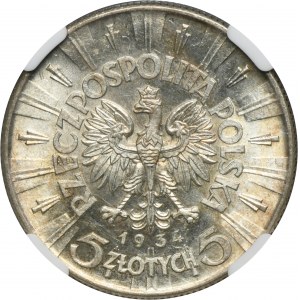 Piłsudski, 5 złotych 1934 - NGC MS60