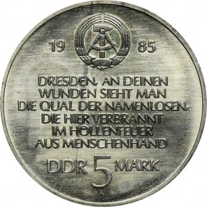 Deutschland, DDR, 5 Mark Berlin 1985 - Zerstörung der Marienkirche in Dresden