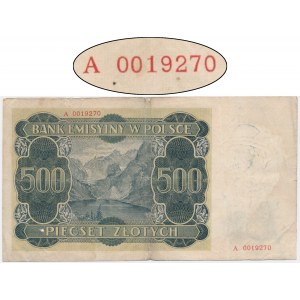 500 złotych 1940 - A 0019270 - niski numer