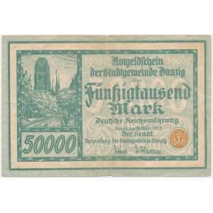Danzig, 50.000 Mark 1923 - no. 5 digit series with ❊ -