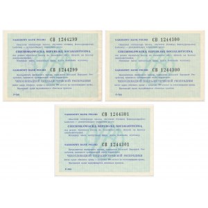 Satz, NBP-Gutscheine über 200 Zloty zum Umtausch in tschechoslowakische Kronen in der Tschechoslowakischen Sozialistischen Republik (3 Stück).