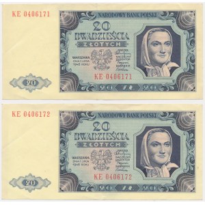 Zestaw, 20 złotych 1948 - KE - kolejne numery -