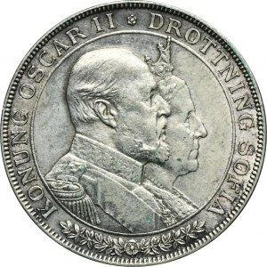 Sweden, Oscar II, 2 Kronor Stockholm 1907 - 50th wedding anniversary of King Oscar II and Sophia