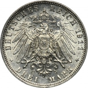 Niemcy, Bawaria, Regent Luitpold, 3 Marki Monachium 1911 D