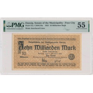 Danzig, 10 billion Mark 1923 - watermark squares - PMG 55