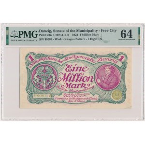 Danzig, 1 million Mark 08 August 1923 - no. 5 digit series with ❊ unrotated - PMG 64