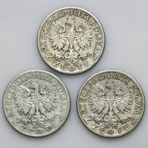 Set, Head of a Woman, 2 gold Warsaw 1932 (3 pieces).