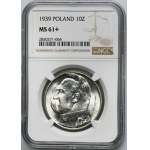 Piłsudski, 10 złotych 1939 - NGC MS61+