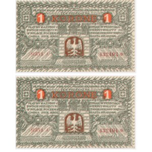 Kraków set, 1 crown 1919 - A - consecutive numbers (2 pieces).