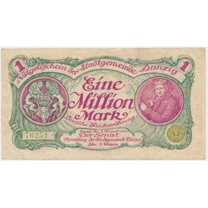 Danzig, 1 million Mark 08 August 1923 - no. 5 digit series with ❊ rotated -