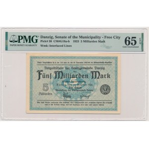 Danzig, 5 Milliarden Mark 1923 - znw. Quadrate - PMG 65 EPQ