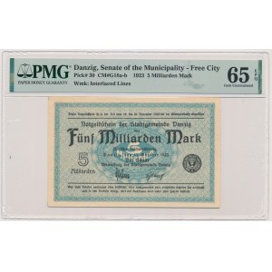 Danzig, 5 bilion Mark 1923 - watermark squares - PMG 65 EPQ