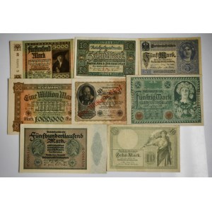 Deutschland, Satz Banknoten und Notgeldscheine (8 Stück).