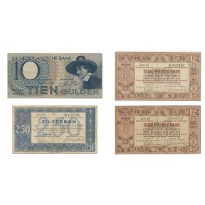 Holandia, zestaw 1-10 guldenów 1938-44 (4 szt.)