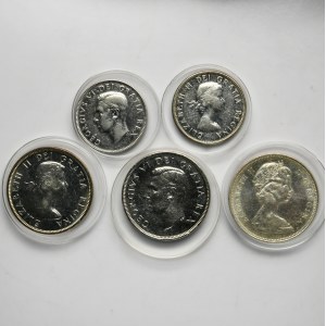 Zestaw, Kanada, Jerzy V i Elżbieta II, 50 Centów i 1 Dolar (5 szt.)