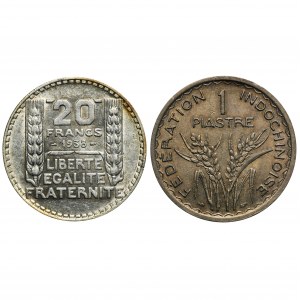 Satz, Frankreich und Französisch-Indochina, 20 Francs und 1 Piastre (2 Stück).
