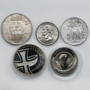 Set, France, Germany and USA, 10 Euro and 1/4 Dollar (5 pcs.)