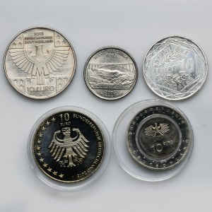 Set, France, Germany and USA, 10 Euro and 1/4 Dollar (5 pcs.)