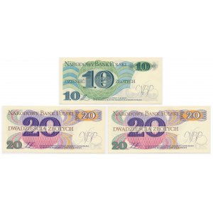 Set, PRL 10-20 zloty 1982 banknotes (3 pieces).
