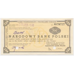 Czek podróżniczy NBP, 200 złotych 1978 - skasowany -