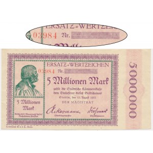 Szczecin (Stettin), Magistrate 5 million marks 1923 - offset numerator