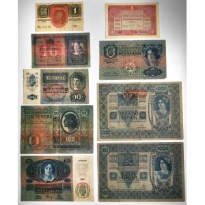 Austria, zestaw 1-1.000 koron (8 szt.)