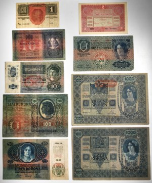 Austria, zestaw 1-1.000 koron (8 szt.)