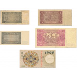 Set, PRL banknotes, 2-1,000 zlotys 1948-65 (5 pieces).