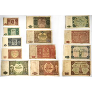 Zestaw, banknoty PRL, 1-1.000 złotych 1946-47 (13 szt.)