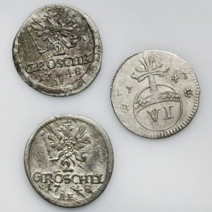 Set, Silesia, Prussian rule and Germany, Duchy of Brunswick-Wolfenbüttel, Friedrich II and Charles I, 2 Gröschel and 6 Pfennigs (3 pcs.)