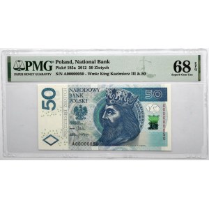 50 złotych 2012 - A000000050 - PMG 68 EPQ - Ciekawostka