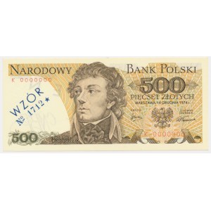 500 złotych 1974 - WZÓR - K 0000000 - No.1712 -