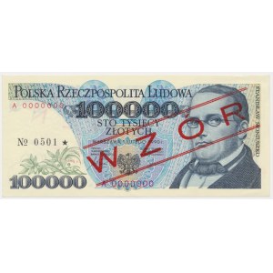 100,000 PLN 1990 - MODEL - A 0000000 - No. 0501 -.