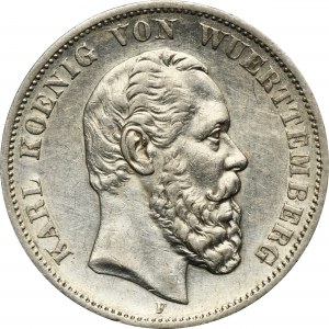 Germany, Württemberg, Karl von Württemberg, 5 Mark Stuttgart 1876 F