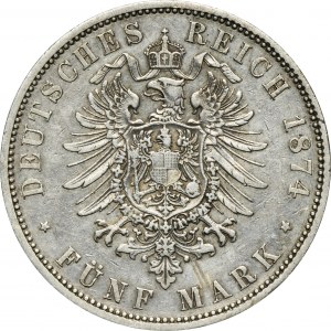 Deutschland, Königreich Preußen, Wilhelm I., 5 Mark Berlin 1874 A