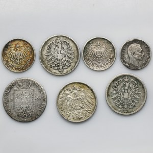 Satz, Deutschland, Preußen und Serbien, 1/2 und 1 Mark, 4 Pfennige und 50 Paare (7 Stück).
